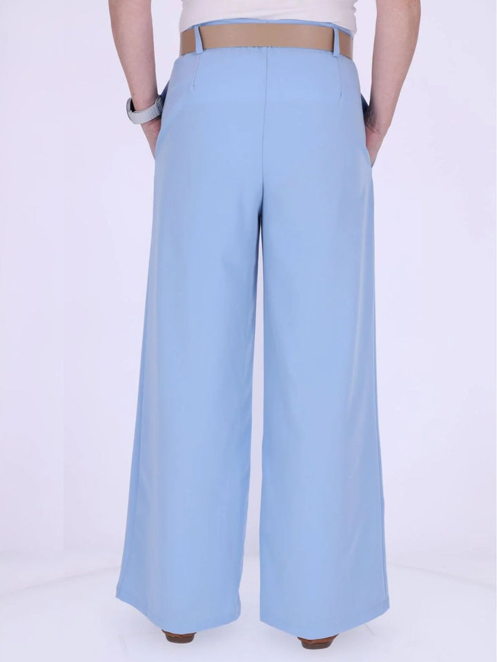 Blaue Damen-Sommerhose mit weitem Bein & Gürtel – bequem & chic