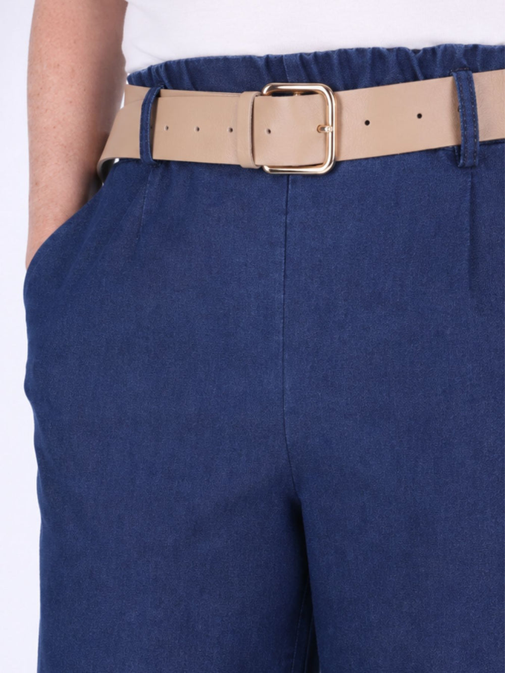 Dunkelblaue Damenhose im Boho-Stil mit weitem Bein