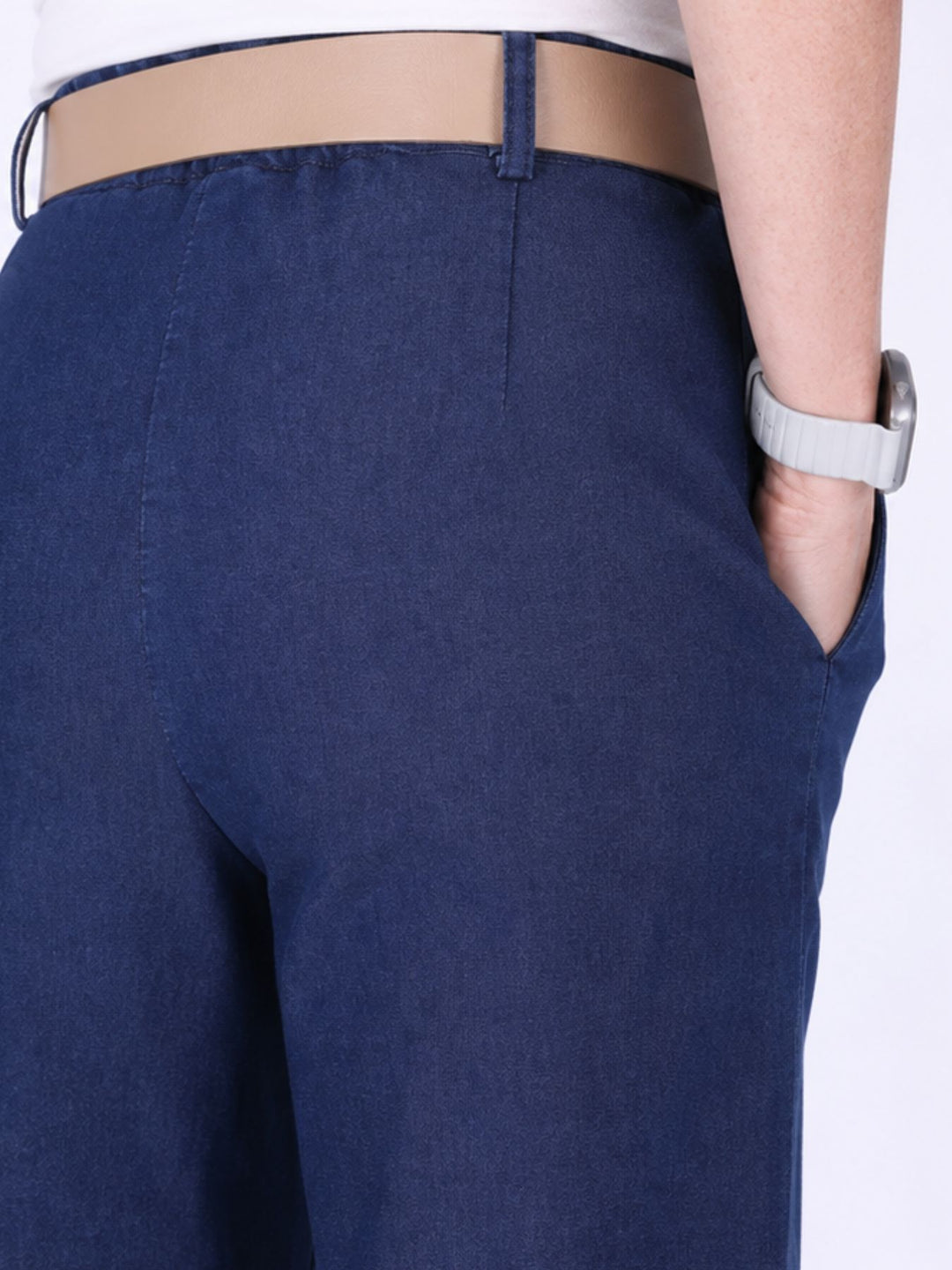 Dunkelblaue Damenhose im Boho-Stil mit weitem Bein