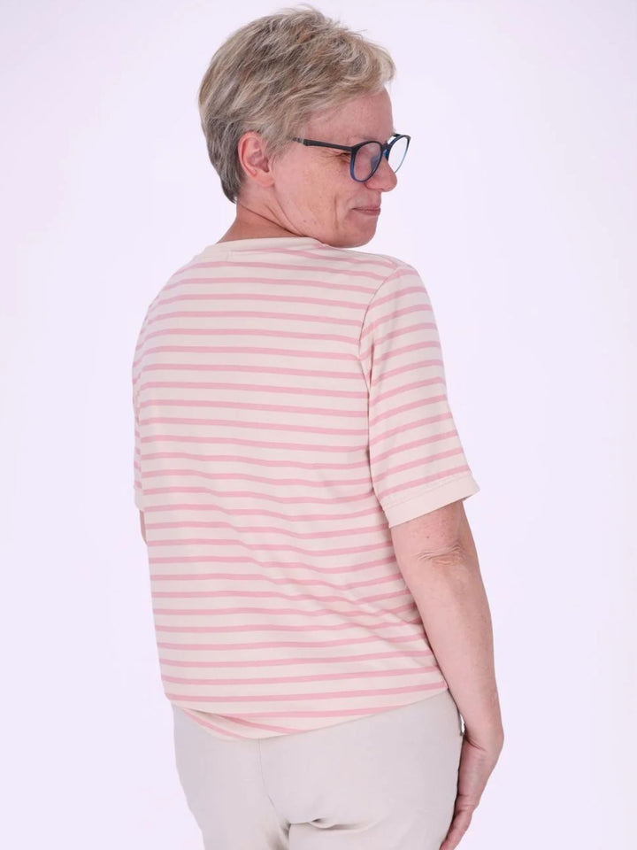 Rosa Damen T-Shirt mit Ringelmuster & Rundhalsausschnitt