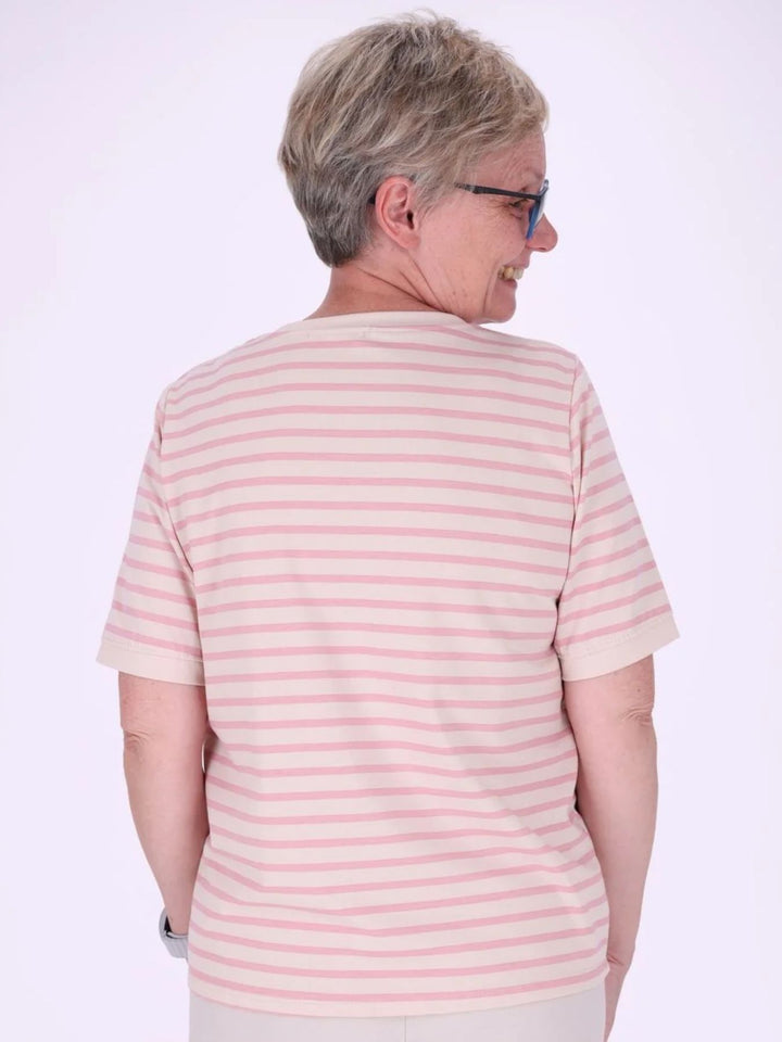 Rosa Damen T-Shirt mit Ringelmuster & Rundhalsausschnitt