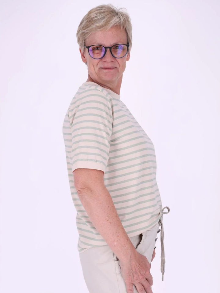 Grünes Damen T-Shirt mit Ringelmuster & Rundhalsausschnitt