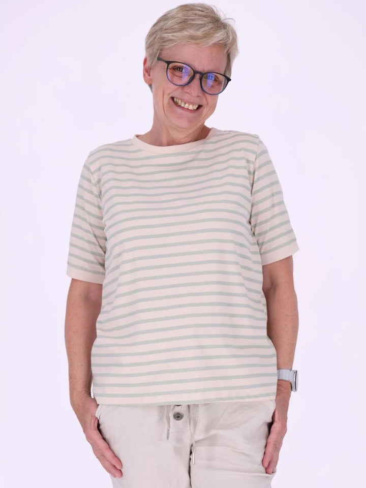 Grünes Damen T-Shirt mit Ringelmuster & Rundhalsausschnitt