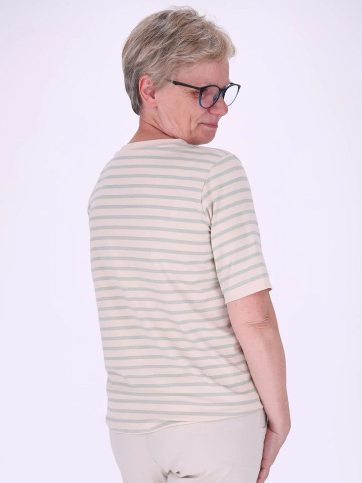 Grünes Damen T-Shirt mit Ringelmuster & Rundhalsausschnitt