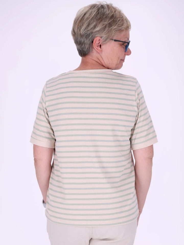 Grünes Damen T-Shirt mit Ringelmuster & Rundhalsausschnitt