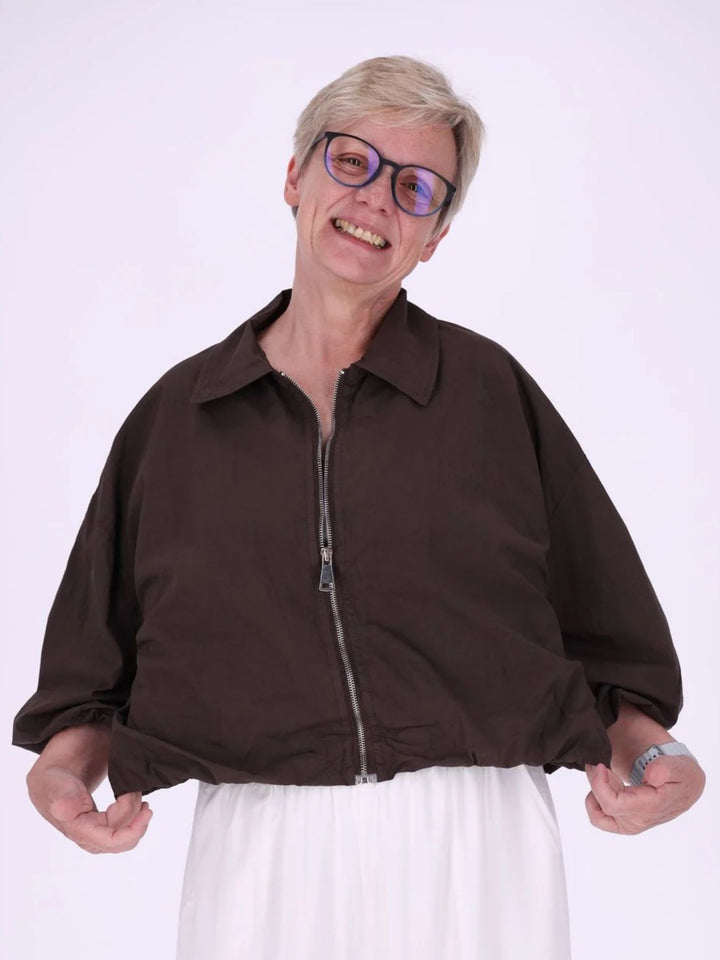 Braune Damenjacke mit Ballonärmeln & 3/4-Arm
