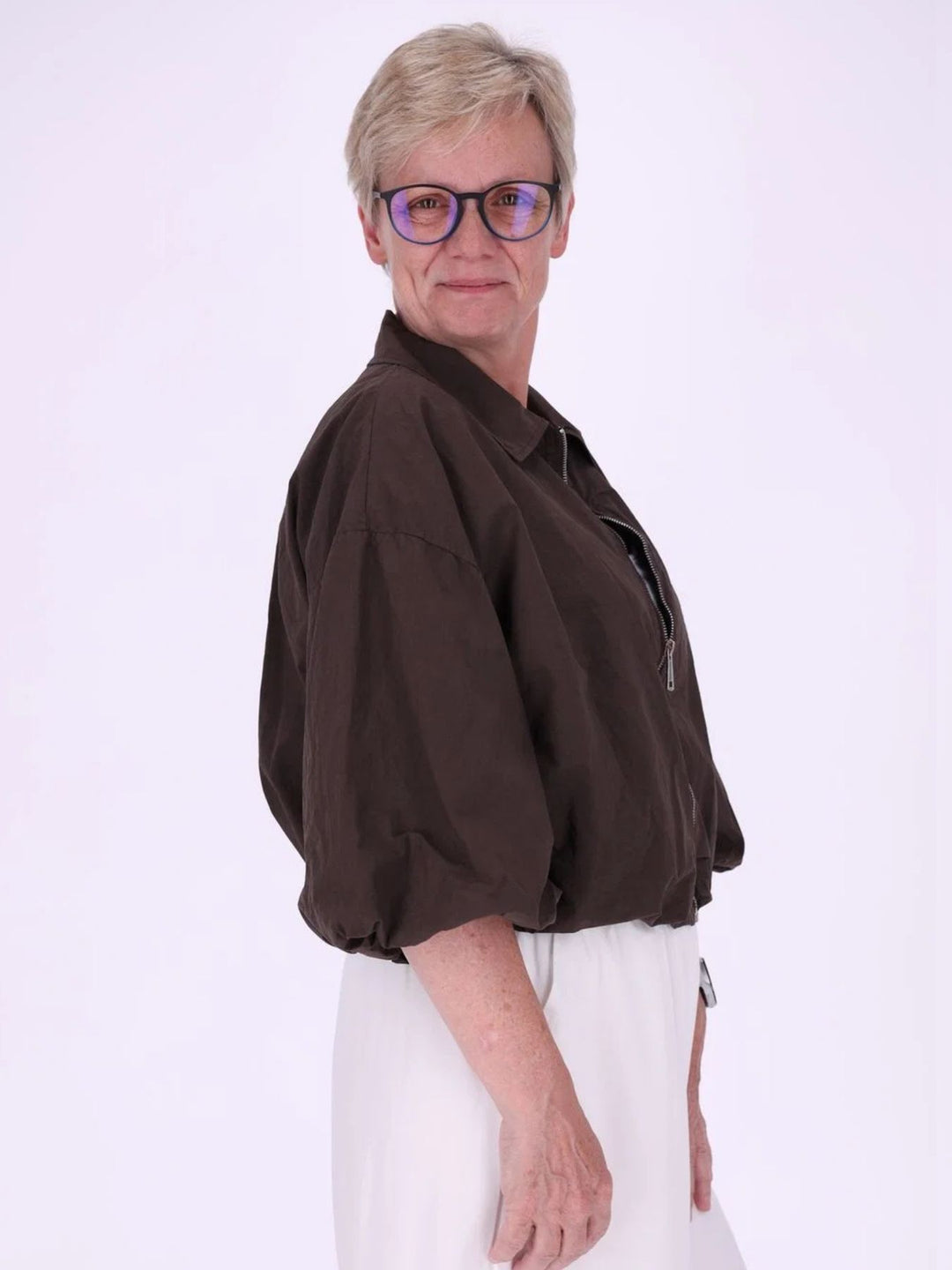 Braune Damenjacke mit Ballonärmeln & 3/4-Arm