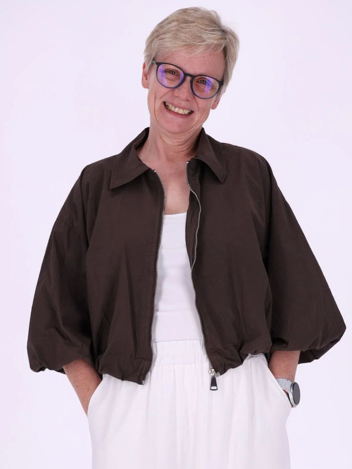 Braune Damenjacke mit Ballonärmeln & 3/4-Arm