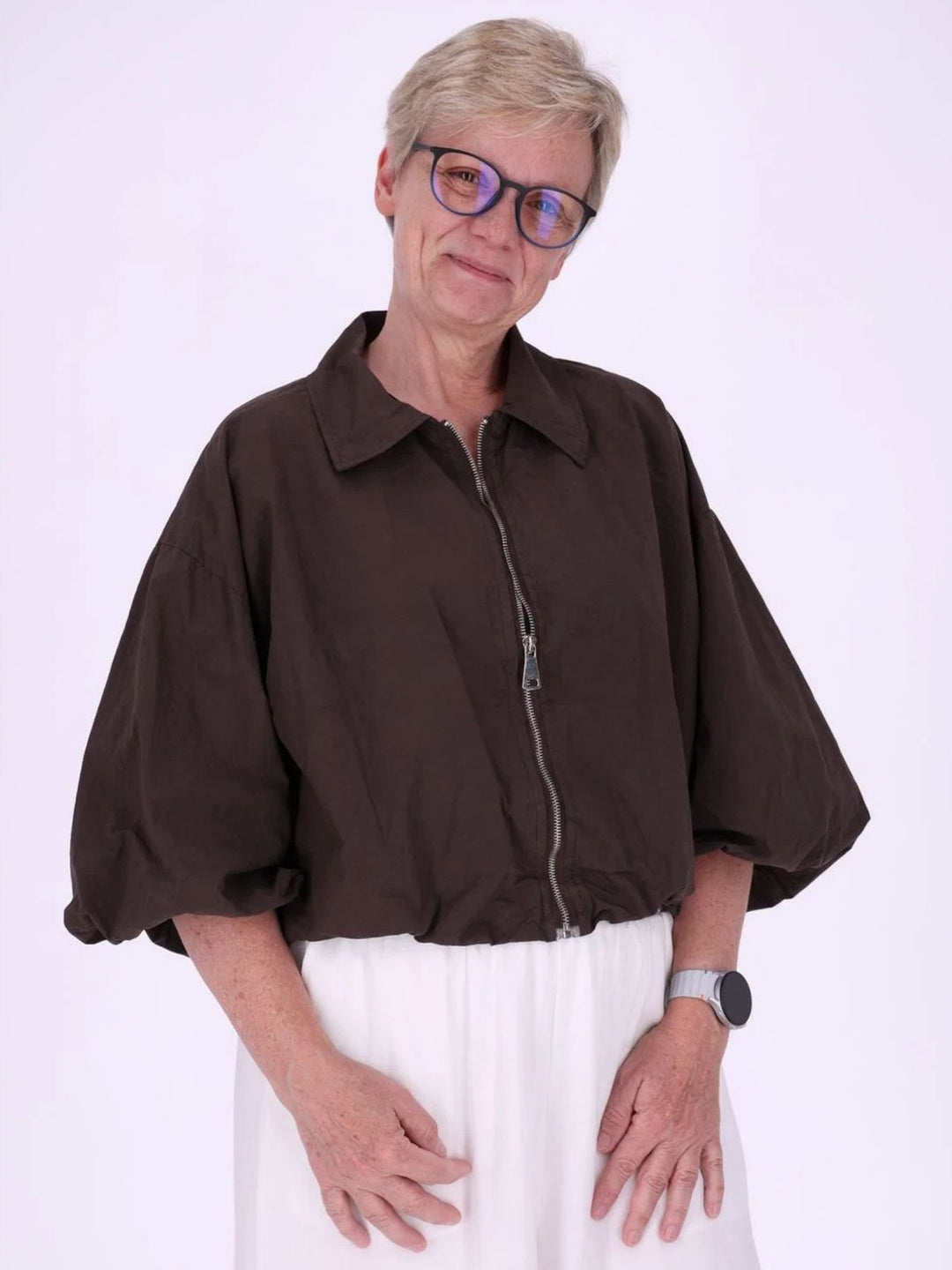 Braune Damenjacke mit Ballonärmeln & 3/4-Arm