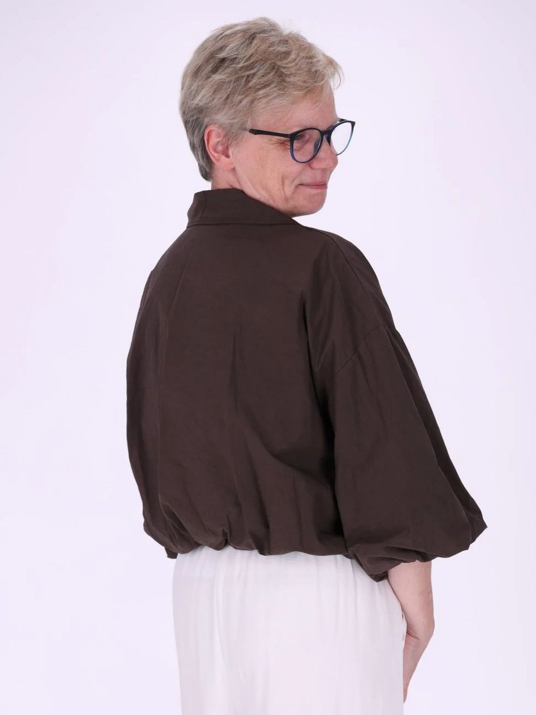Braune Damenjacke mit Ballonärmeln & 3/4-Arm