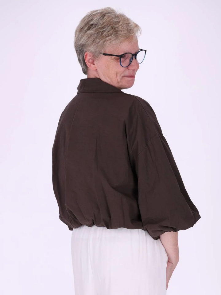 Braune Damenjacke mit Ballonärmeln & 3/4-Arm