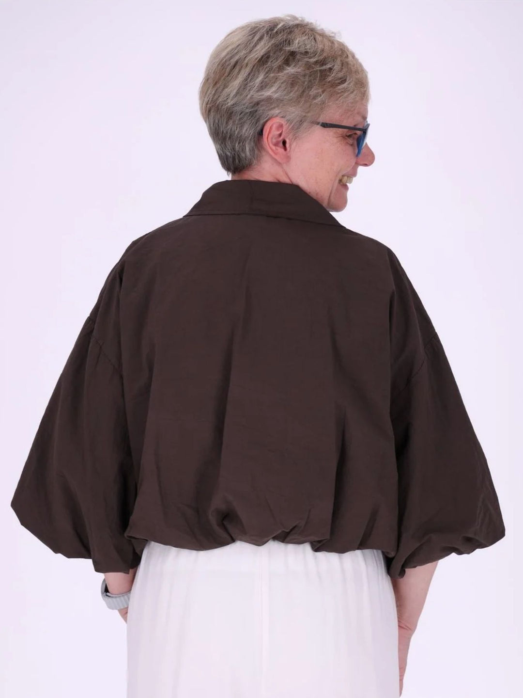 Braune Damenjacke mit Ballonärmeln & 3/4-Arm
