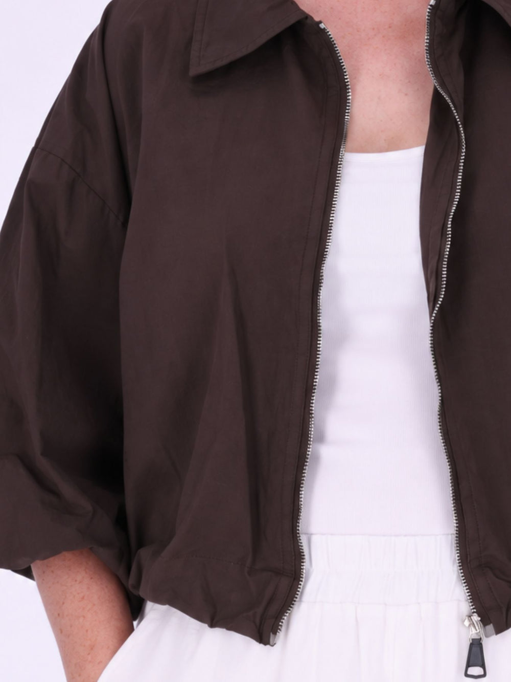 Braune Damenjacke mit Ballonärmeln & 3/4-Arm