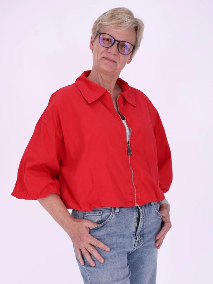 Rote Damenjacke mit Ballonärmeln & 3/4-Arm