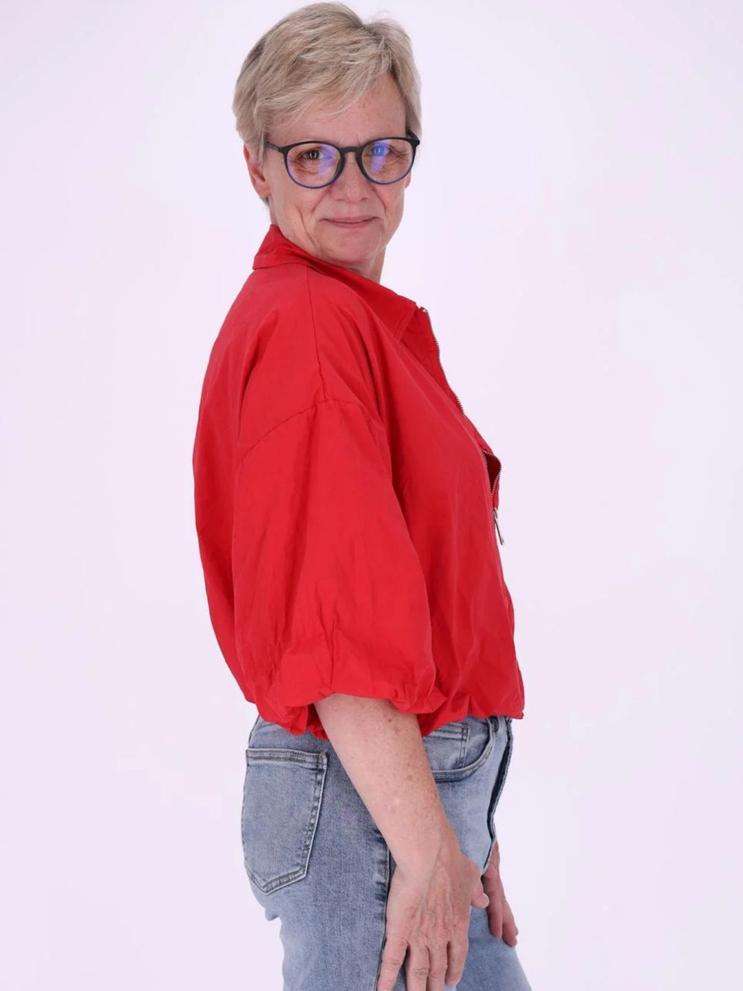 Rote Damenjacke mit Ballonärmeln & 3/4-Arm