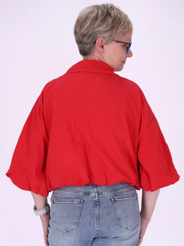 Rote Damenjacke mit Ballonärmeln & 3/4-Arm