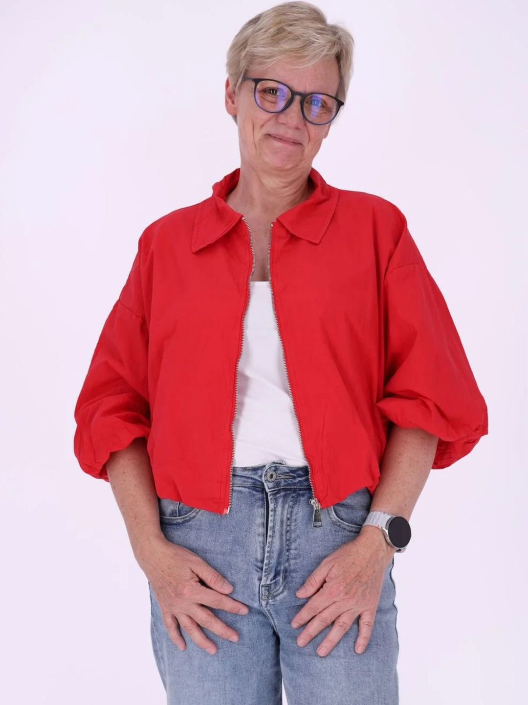 Rote Damenjacke mit Ballonärmeln & 3/4-Arm