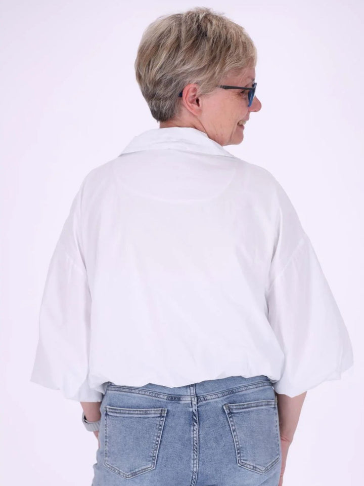 Weiße Damenjacke mit Ballonärmeln & 3/4-Arm