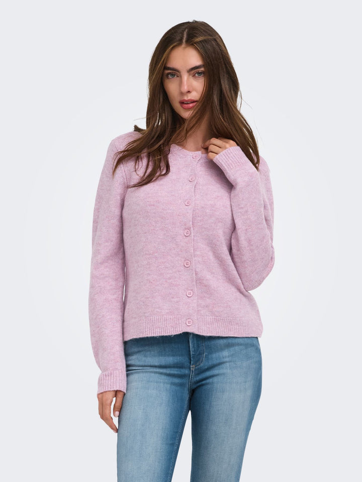 Damen Strickjacke in Rose Smoke Melange mit Knopfleiste von Only