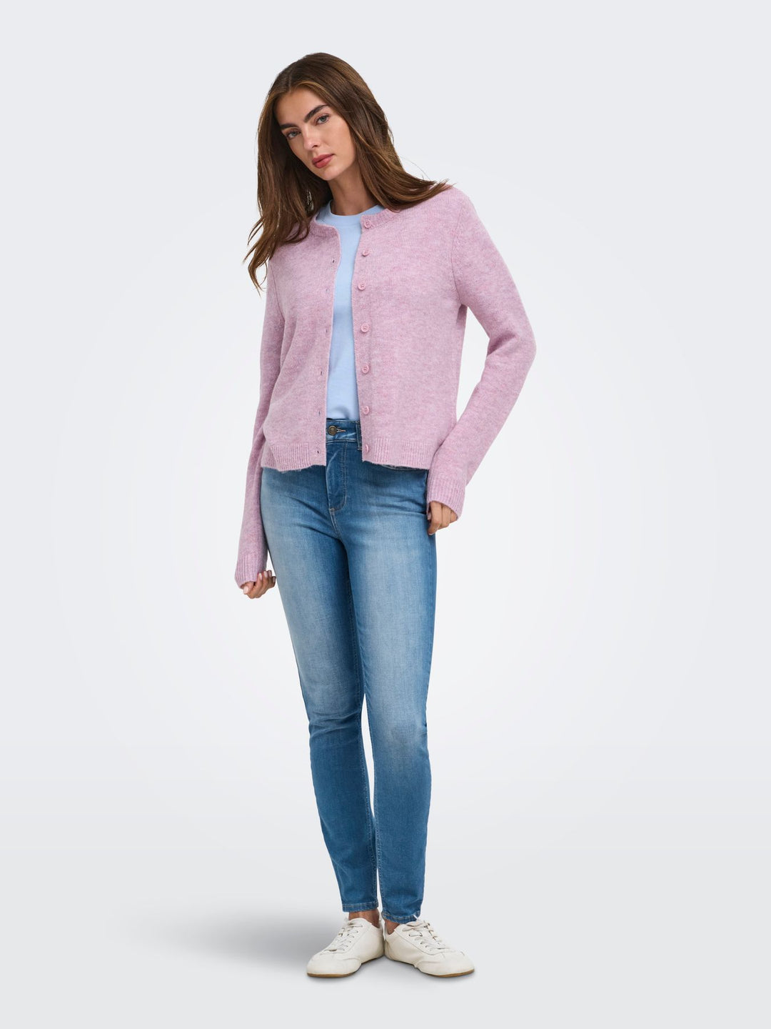 Damen Strickjacke in Rose Smoke Melange mit Knopfleiste von Only