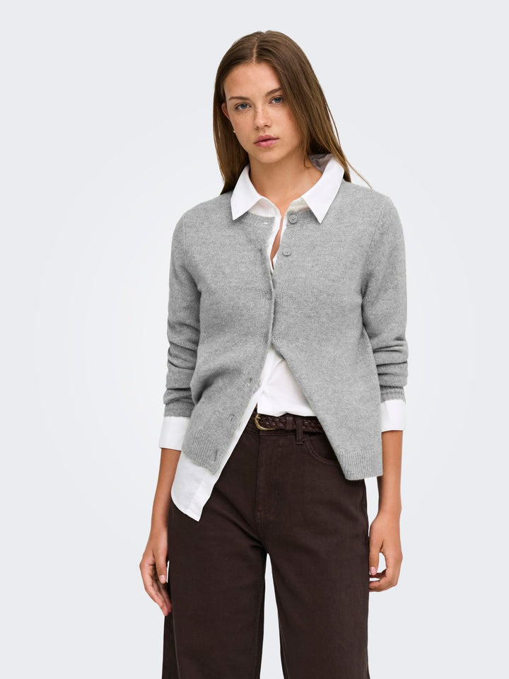 Damen Strickjacke in Light Grey Melange mit Knopfleiste von Only