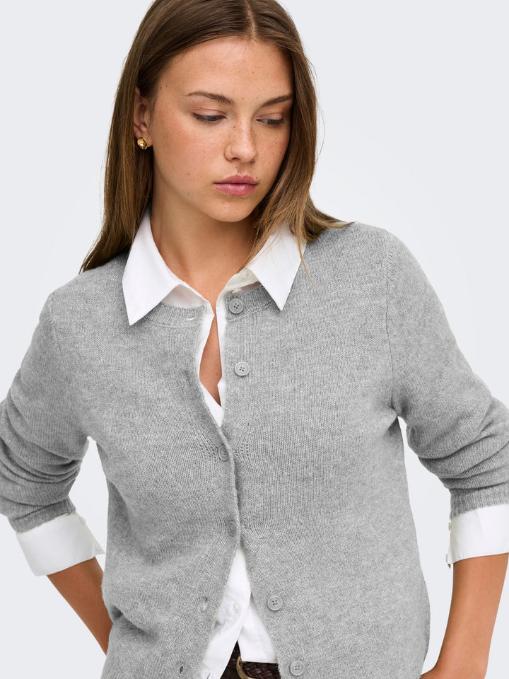 Damen Strickjacke in Light Grey Melange mit Knopfleiste von Only