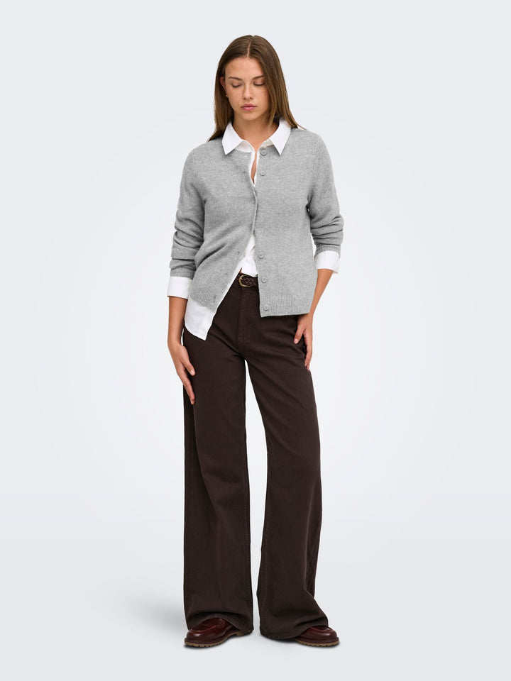 Damen Strickjacke in Light Grey Melange mit Knopfleiste von Only