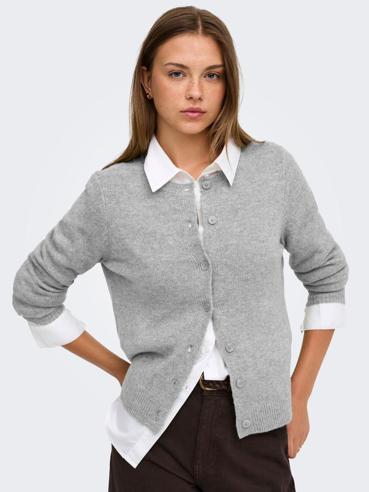 Damen Strickjacke in Light Grey Melange mit Knopfleiste von Only