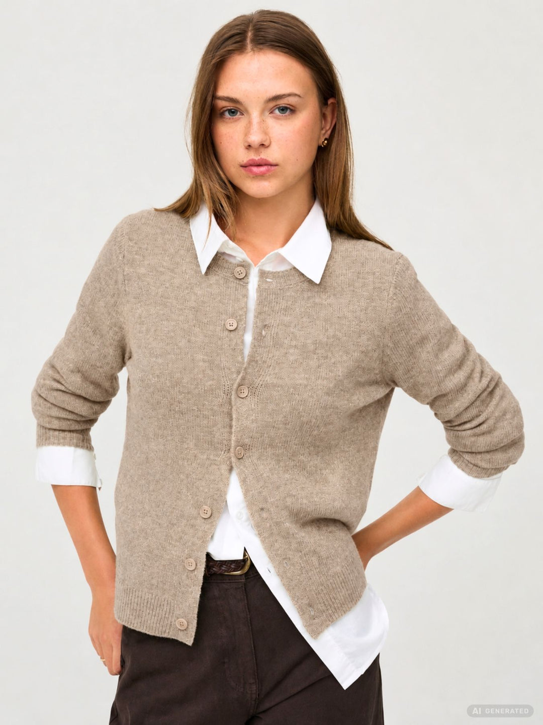 Damen Strickjacke in Humus Melange mit Knopfleiste von Only