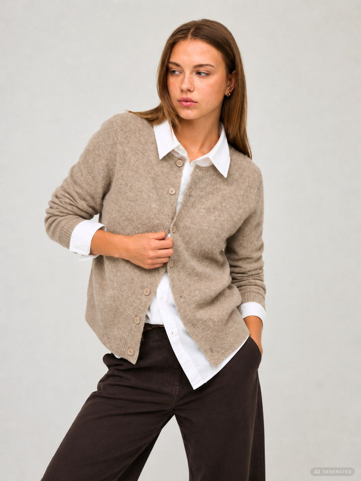 Damen Strickjacke in Humus Melange mit Knopfleiste von Only