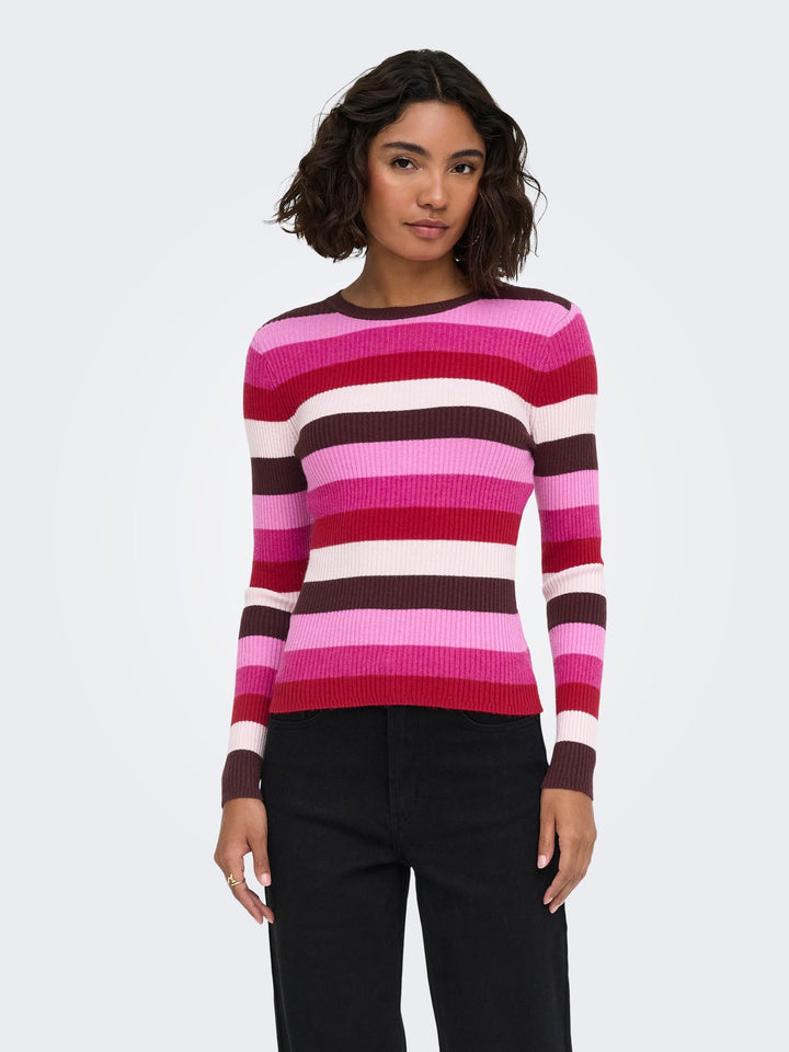 Damen Strickpullover in Fudge mit Fuchsia-Akzenten von Only