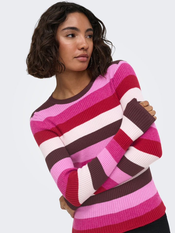 Damen Strickpullover in Fudge mit Fuchsia-Akzenten von Only
