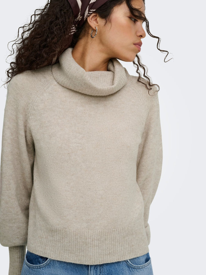 Damen Rollkragen-Strickpullover in Humus Melange von Only