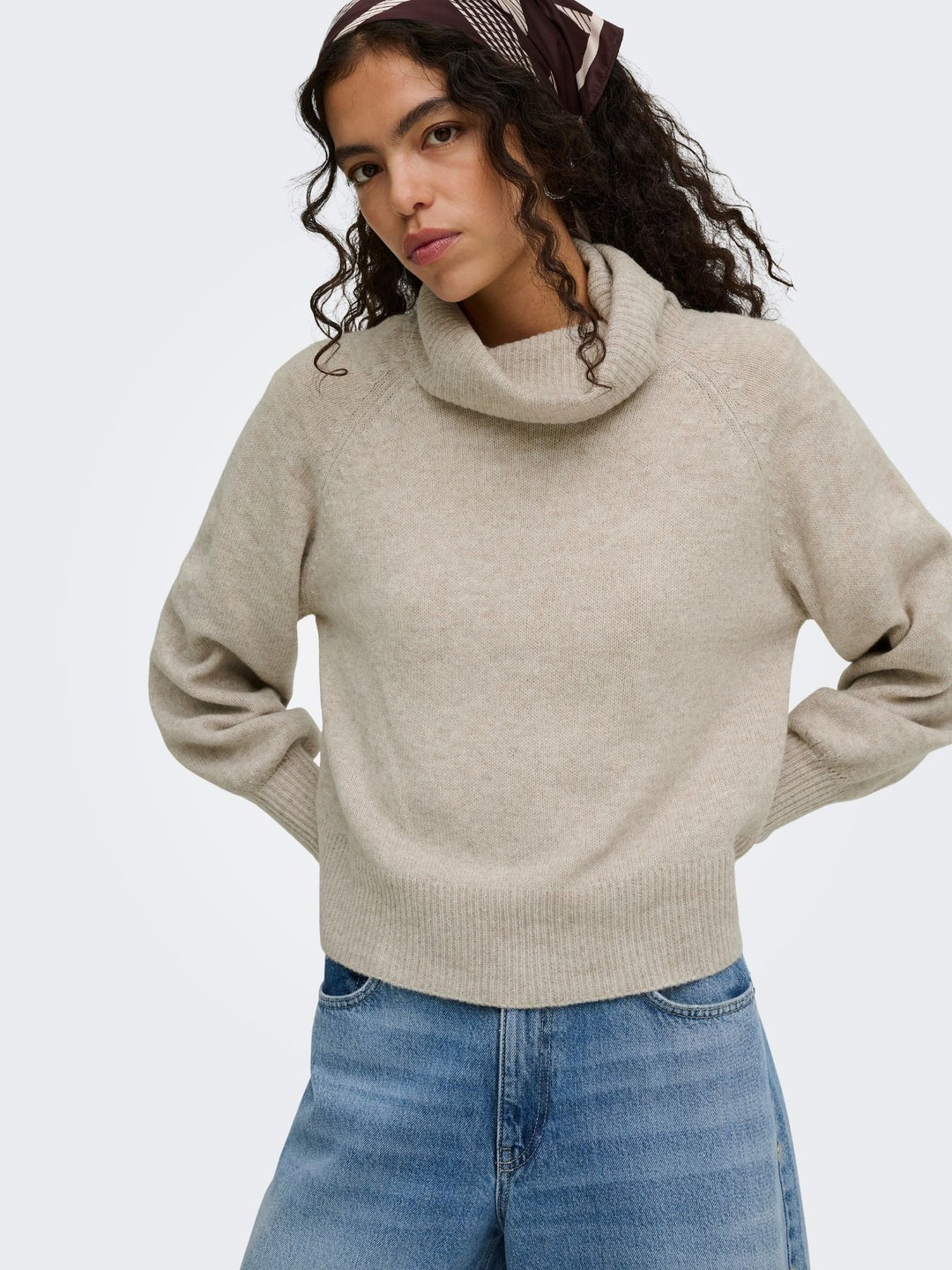 Damen Rollkragen-Strickpullover in Humus Melange von Only