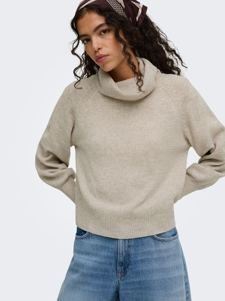 Damen Rollkragen-Strickpullover in Humus Melange von Only
