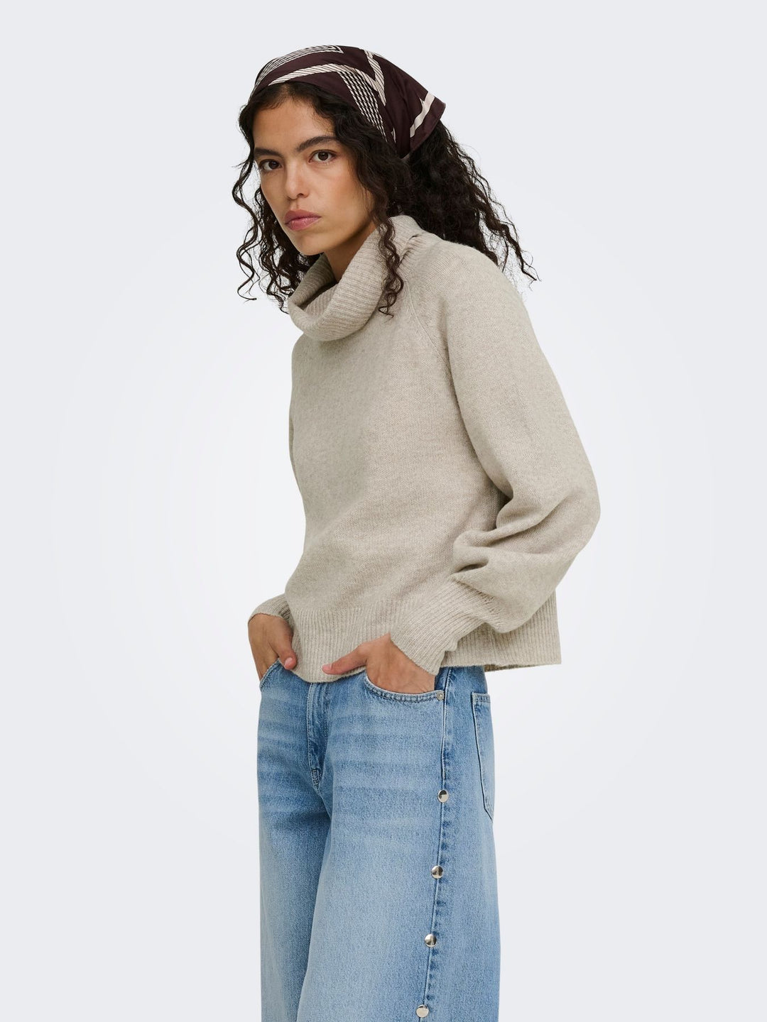 Damen Rollkragen-Strickpullover in Humus Melange von Only