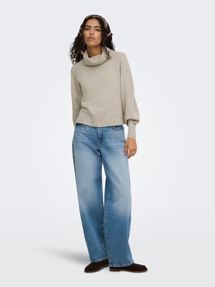 Damen Rollkragen-Strickpullover in Humus Melange von Only