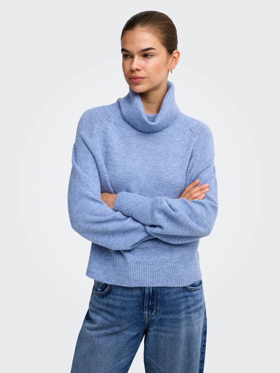 Damen Rollkragen-Strickpullover in High Tide Melange von Only