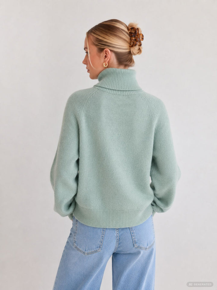 Damen Rollkragen-Strickpullover in Aqua Gray Melange von Only