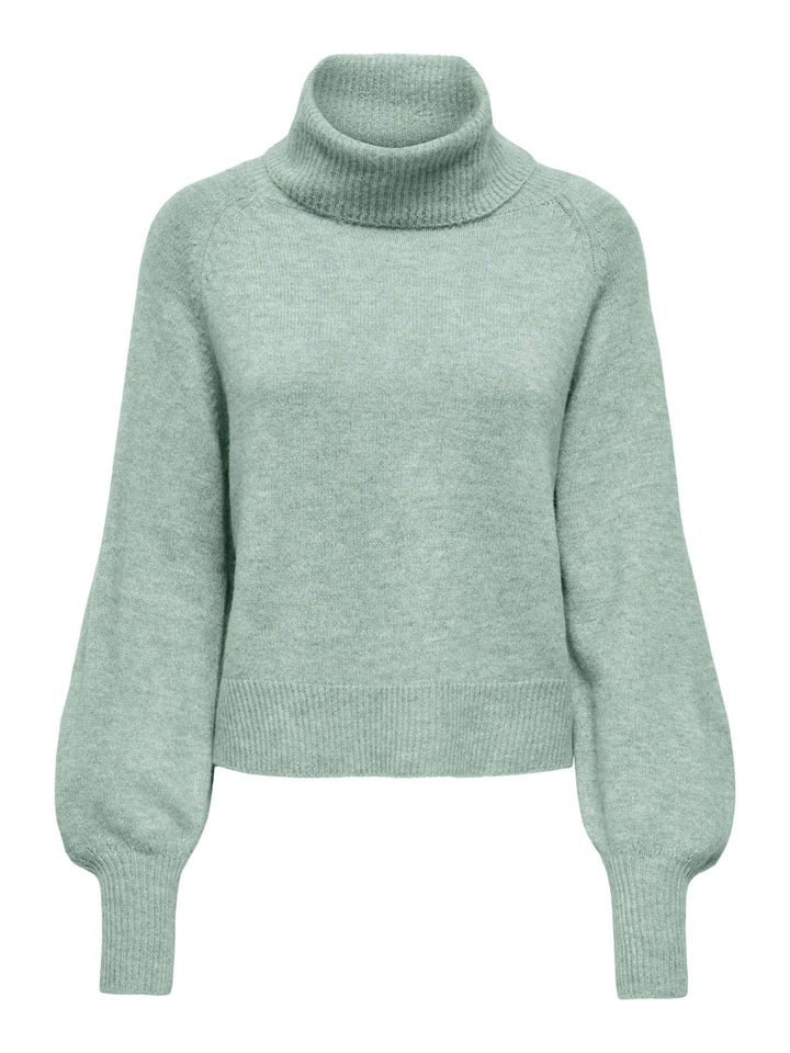 Damen Rollkragen-Strickpullover in Aqua Gray Melange von Only