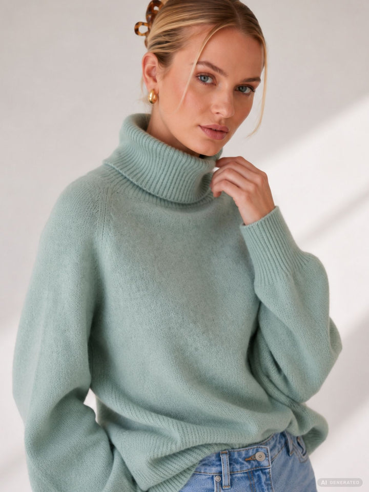 Damen Rollkragen-Strickpullover in Aqua Gray Melange von Only