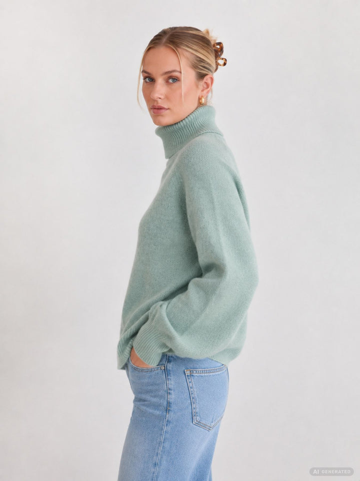Damen Rollkragen-Strickpullover in Aqua Gray Melange von Only