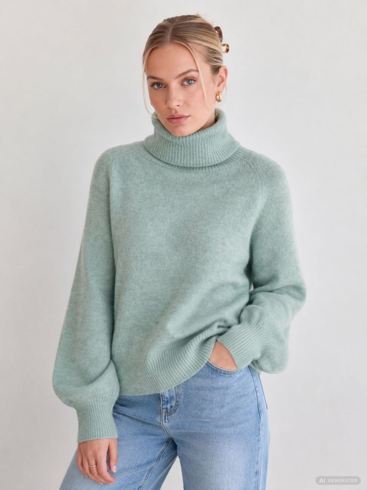 Damen Rollkragen-Strickpullover in Aqua Gray Melange von Only