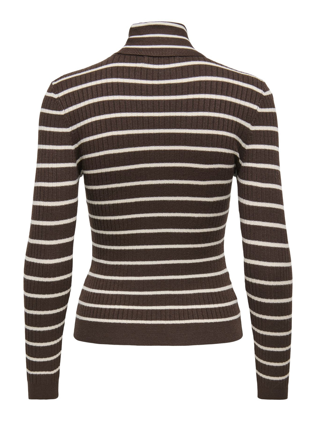 Damen Rollkragen-Strickpullover in Coffee Bean mit feinen Streifen von Only