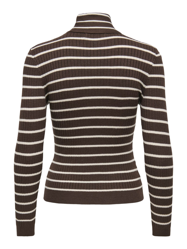 Damen Rollkragen-Strickpullover in Coffee Bean mit feinen Streifen von Only