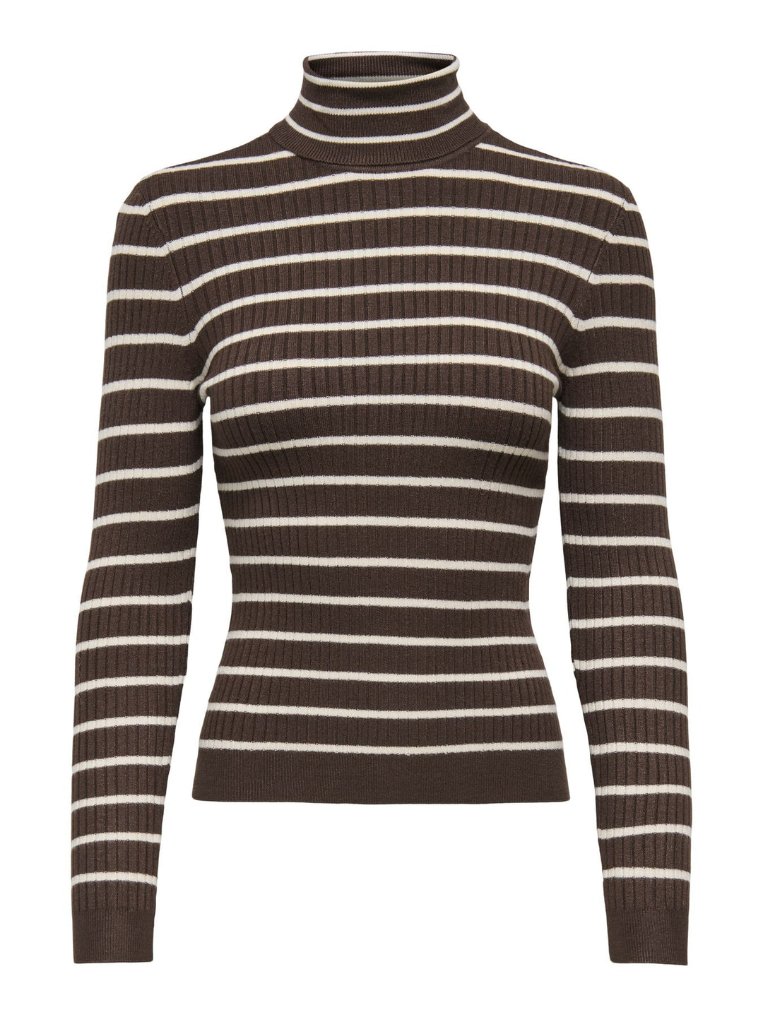 Damen Rollkragen-Strickpullover in Coffee Bean mit feinen Streifen von Only