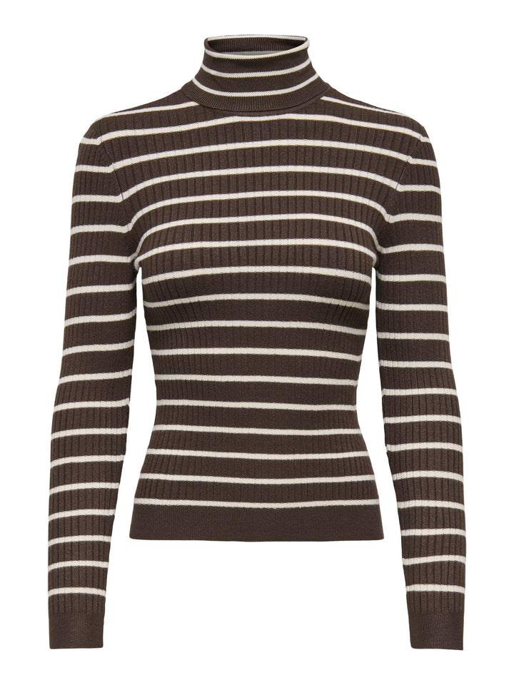 Damen Rollkragen-Strickpullover in Coffee Bean mit feinen Streifen von Only
