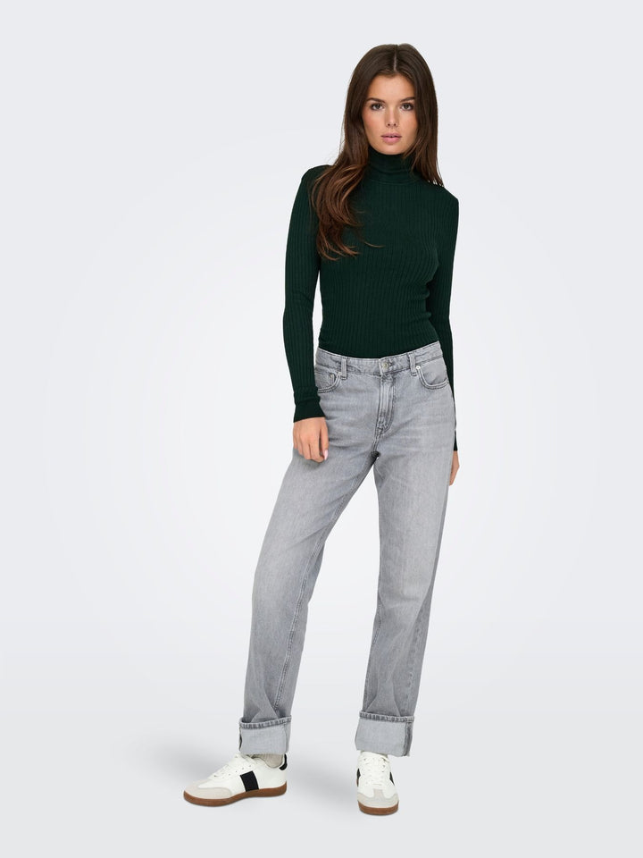Grüner Damen Rollkragen-Strickpullover mit feinen Streifen von Only