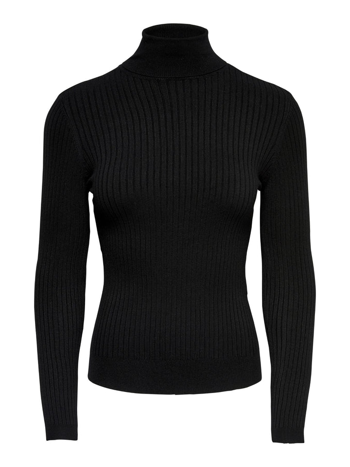 Schwarzer Damen Rollkragen-Strickpullover mit feinen Streifen von Only