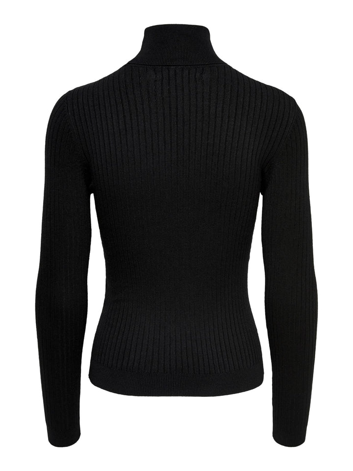 Schwarzer Damen Rollkragen-Strickpullover mit feinen Streifen von Only
